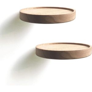 Wandplank Hout Planten Zwevende Plankbeugel Wandrek Rond Kruidenrek Muurrek Hangrek presentatie voor plant foto kaarsen Moderne Wanddecoratie Design Set van 2 (Doorsnee Ø15cm)