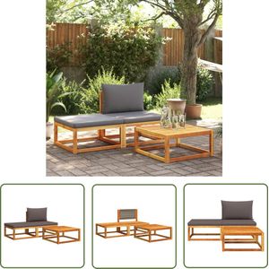 The Living Store Loungeset Acaciahout - 65 x 65 x 65 cm - Met Kussens - Grijs Loungeset - Tuinmeubels - Acacia Hout - Lounge Set - Buitendecoratie - Garden Furniture - Outdoor Living