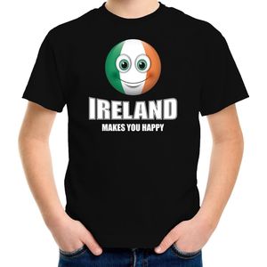 Ireland makes you happy landen t-shirt Ierland met emoticon - zwart - kinderen - Ierland landen shirt met Ierse vlag - EK / WK / Olympische spelen outfit / kleding 110/116