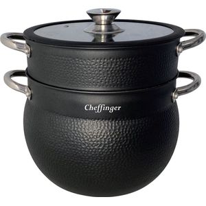 Cheffinger Couscouspan - Stoompan - 8L - Zwart - Rijst en Groentestomer - Couscoussier - Met Deksel - Inductie