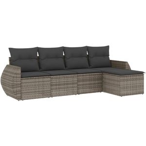 vidaXL Loungeset - Loungesets - Tuinset - Tuinbank - 5-delige Loungeset met kussens poly rattan grijs