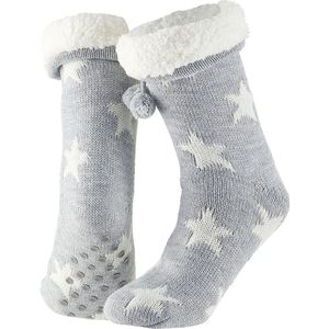 Apollo -Apollo - Huissok met fake fur - Grijs - Maat 36/41 - Huissok - Fluffy sokken - Slofsokken anti slip - Anti slip sokken - Warme sokken - Winter sokken