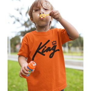 Oranje EK WK & Koningsdag T-Shirt Kind King Black (7-8 jaar - MAAT 122/128) | Oranje kleding & shirts | WK Feestkleding
