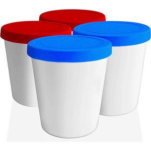 LIN ijsbewaarbakken met deksels 4-Pack - 1L ronde herbruikbare vriezer containers opbergboxen voor zelfgemaakt ijs, sorbet, bevroren yoghurt of algemene voedsel opslag