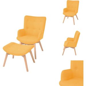vidaXL Fauteuil stoel - Geel - 57x68x88cm - Houten frame - Hoogwaardige schuimvoering - Inclusief voetenbankje - Fauteuil