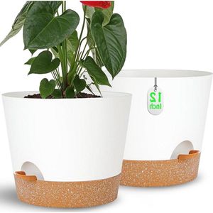 Plantenbak - Bak voor planten Zelfbewaterende Grote Plantenbakken - Bloemen-plantenbakken met Drainagegat en Reservoir - Witte Kunststof Vetplantenpot - Cadeau-idee