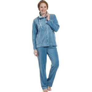 Pastunette Velours Huispak dames - Blauw - Velvet/Velours dames jas met knopen - Maat 52