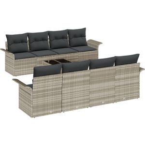 vidaXL - 9-delige - Tuin - Sofa - Set - met - Kussens - Lichtgrijs - Poly - Rattan
