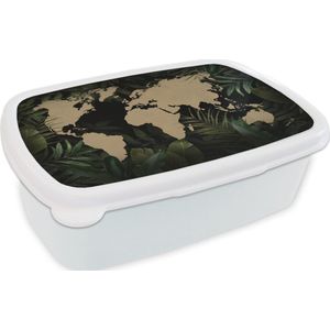 Broodtrommel Wit - Lunchbox - Brooddoos - Wereldkaart - Bruin - Planten - 18x12x6 cm - Volwassenen