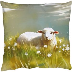 Sierkussens - Kussentjes Woonkamer - 45x45 cm - Schaap - Weide - Groen