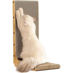 Krabplank Voor Katten - 68 cm Hoog - L-vormig Krabkarton Voor Katten - Duurzaam Kattenkrabbord met Balspeelgoed - Kattenkrabmeubels van Hoogwaardig Karton Voor Muur en Hoek - Middelgroot