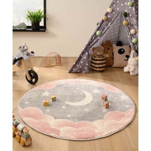 Rond vloerkleed kinderkamer wolk - Dreams roze/grijs 120 cm rond