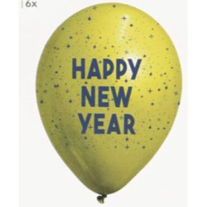 Ballonnen ""Happy New Year"" - Goud / Zwart - Kunststof - Set van 6 - Oud en Nieuw - Oudjaar - 31 december - Feest - Ballonnen - Party