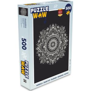 Puzzel Mandala - Zwart wit - Bloemen - Bohemian - Natuur - Legpuzzel - Puzzel 500 stukjes