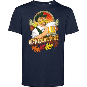 T-shirt Man Oktoberfest | Oktoberfest dames heren | Lederhosen man | Foute party | Navy | maat M