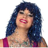 Boland - Pruik Metallic Blauw - Steil - Halflang - Vrouwen - Showgirl