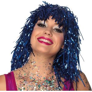 Boland - Pruik Metallic Blauw - Steil - Halflang - Vrouwen - Showgirl