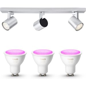 Philips Hue Runner Opbouwspot (Aluminium) - Wit en Gekleurd Licht - Plafondspot met 3 Lichtpunten - GU10 - Hue White and Color Ambiance