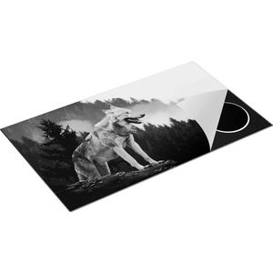 Chefcare Inductie Beschermer Grijze Wolf in de Bossen - Zwart Wit - 90x55 cm - Afdekplaat Inductie - Kookplaat Beschermer - Inductie Mat