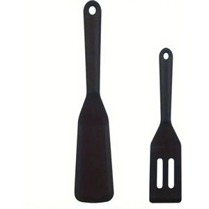 2 Stuk Silicone Serveer Spatel Set Rubber Spatel Set Pan Spatel Mini Silicone Scoop Gegroefde Spatel, voor keuken koken Spatel bakken Cookware Utensils Set (Zwart)