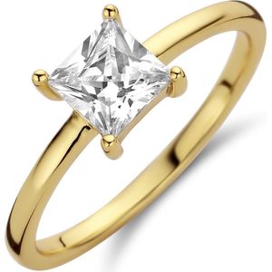 New Bling 9NB-0598-50 Zilveren Ring Dames - Zirkonia - Chaton - Vierkant - 5 mm - Maat 50 - Goudkleurig