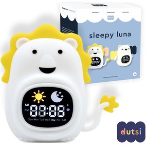 Dutsi - Slaaptrainer Kinderen - Sleepy Luna - Leeuw - Met Wekker, Witte Ruis & Nachtlampje - Helpt bij een Gezond Slaapritme