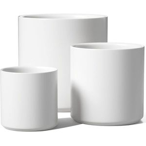 LifeStages® Set van 3 grote keramische plantenbakken, 15 + 20 + 25 cm diameter, grote pottenset, bloempot voor kamerplanten met drainagegat, wit
