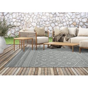 Vloerkleed voor buiten of voor balkon en terras in grijs diamant 67 x 180 cm | Tapijt geschikt voor In en Outdoor | Rechthoekig | Weer- en UV-bestendig Tuintapijt | Buitentapijt | CALGARY kleed by The Carpet