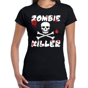 Halloween Halloween zombie killer t-shirt zwart dames - Zombie killer met doodskop shirt XL