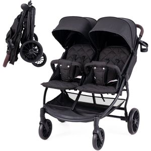 COSTWAY Broer en zussenwagen, inklapbaar, dubbele wagen met verstelbare rugleuning, voetensteun en luifel, reisbuggy met ligfunctie, draagbare dubbele buggy voor baby's tot 3 jaar, donkergrijs