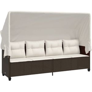 vidaXL Ligbed met luifel - Bruin - Inclusief kussens Ligbed - Lounge Stoel - Tuinset - Buitendecoratie - Tuinmeubel