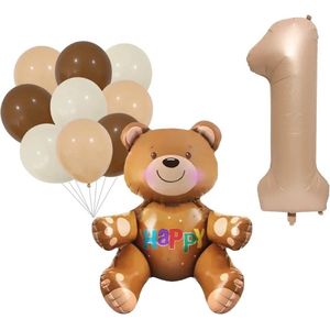 1e Verjaardag - Dieren Party – Beer - Feestversiering – Dieren ballonnen ��– Thema feest / kinder verjaardag – Kinderverjaardag versiering – Feestversiering – Versiering – 1e verjaardag – 11pcs - Eén jaar – Beer decoratie - 1 jaar oud – Bruintje Beer