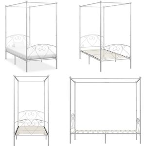 vidaXL Hemelbedframe metaal wit 120x200 cm - Bedframe - Bedframes - Tweepersoonsbed - Tweepersoonsbedden
