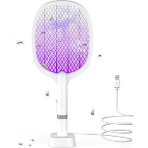 Elektrische Vliegenmepper 5000V - 2 in 1 Fly Zapper met USB C Oplaadbasis - Vliegenvanger Insectendoder voor Muggen Vliegen - TEINNGO Vliegenvanger