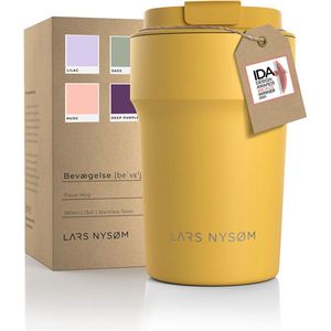 LARS NYSØM - 'Bevægelse' Thermos Coffee Mug-to-go 380ml - BPA-vrij met Isolatie - Lekvrije Roestvrijstalen Thermosbeker - Mustard