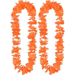 Toppers - Boland Hawaii krans/slinger - 2x - Tropische kleuren oranje - Bloemen hals slingers