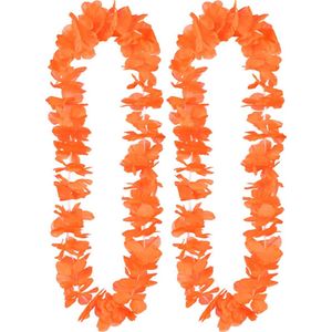 Toppers in concert - Boland Hawaii krans/slinger - 2x - Tropische kleuren oranje - Bloemen hals slingers