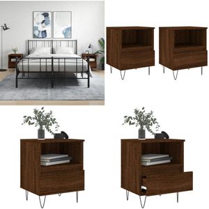 vidaXL Nachtkastjes 2 st 40x35x50 cm bewerkt hout bruin eikenkleur - Nachtkastje - Nachtkastjes - Bijzettafel - Wandkastje