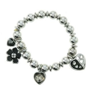 Behave Armband zilver kleur met bloemen en hartjes 16 cm