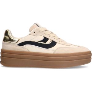 Manfield - Dames - Beige leren sneakers met suède details - Maat 42