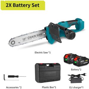 Elektrische Kettingzaag - Snoeizaag - Kettingzaag Accu - Handzaag - 2000W - 12 Inch - Borstelloze - LED Display - voor Tuin- en Houtbewerkingsgereedschap - 2 Accu