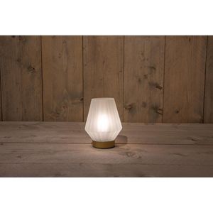 Kerstverlichting - B.o. Glazen Lamp Mat Wit Met Gouden Voet 12x17cm 2xaaa
