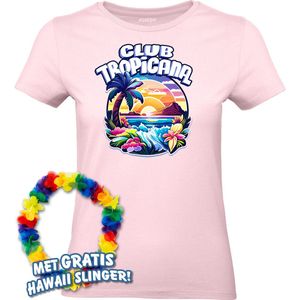 Dames t-shirt Colorful Tropics | Toppers in Concert 2024 | Club Tropicana | Hawaii Shirt | Ibiza Kleding | Lichtroze Dames | maat XL