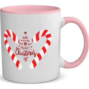 Akyol - kerst mok we wish you a merry christmas koffiemok - theemok - roze - Kerstmis - kerst beker - winter mok - kerst mokken - christmas mug - kerst cadeau - 350 ML inhoud