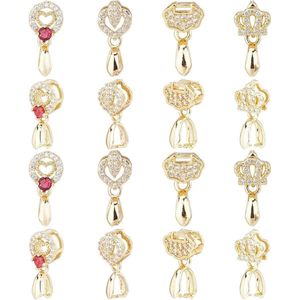 16Pcs 4 Stijl Messing Micro Pave Cubic Zirconia Hanger Knijp Bails Gouden Ijs Pick Pinch Bails Langdurige Plated Bail voor Sieraden Maken