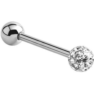 Lucardi Dames Tongpiercing barbell kristal - Piercing - Cadeau - Staal - Zilverkleurig