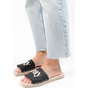 Sacha - Dames - Zwarte slippers met touwzool - Maat 40