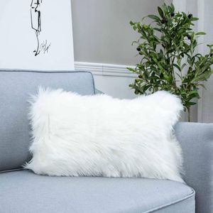 Zachte Imitatiebont Kussenhoes - Decoratief voor Bank - 1 stuk - Wit - 30 x 50 cm