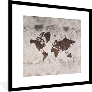 Fotolijst incl. Poster - Wereldkaart - Bruin - Bloem - 40x40 cm - Posterlijst