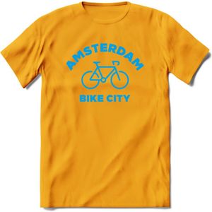 Amsterdam Bike City T-Shirt | Souvenirs Holland Kleding | Dames / Heren / Unisex Koningsdag shirt | Grappig Nederland Fiets Land Cadeau | - Geel - XL